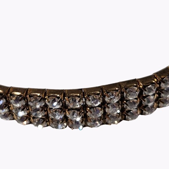 Elegant Gold Tone Rhinestone Three Strand Bracelet Stretch Fashion Jewelry Women - Picture 2 of 4